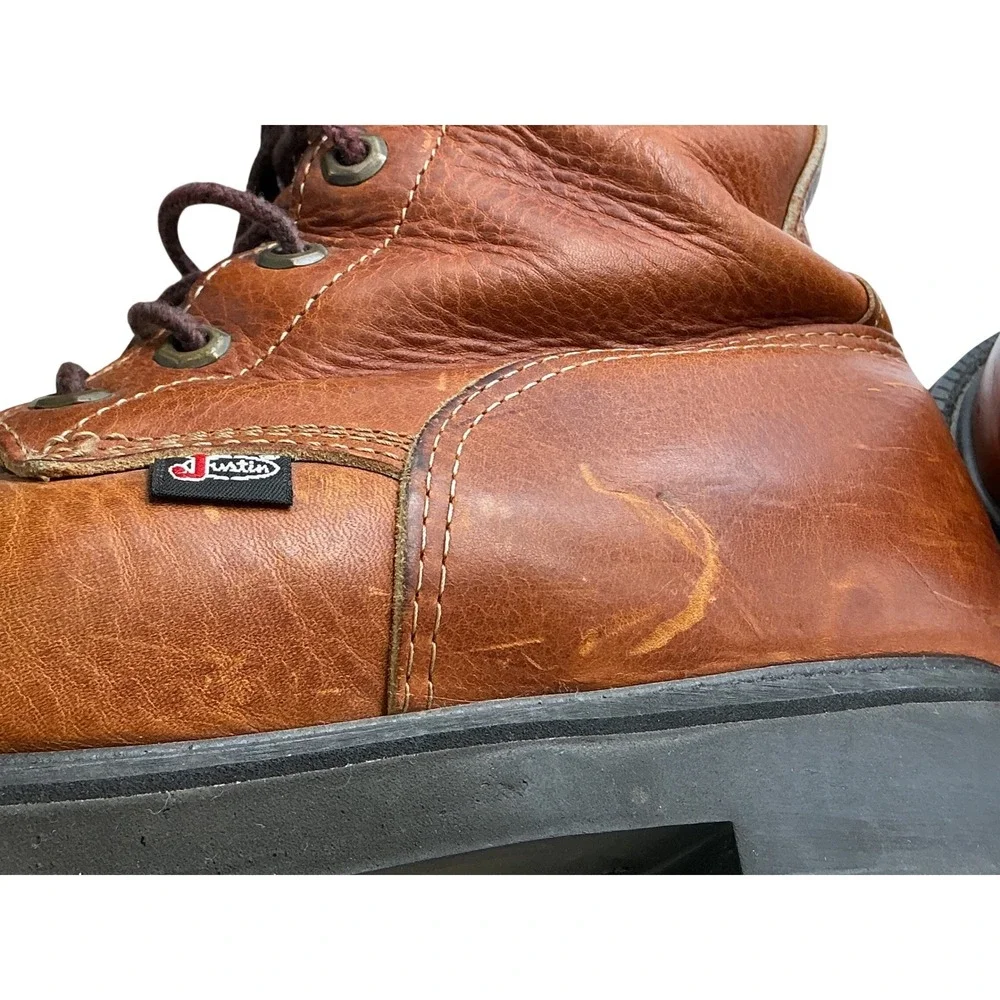Justin Workboots Mens 7 Inch Body Cushion L762 Tan‎ Brown Leather Work Boots 7B